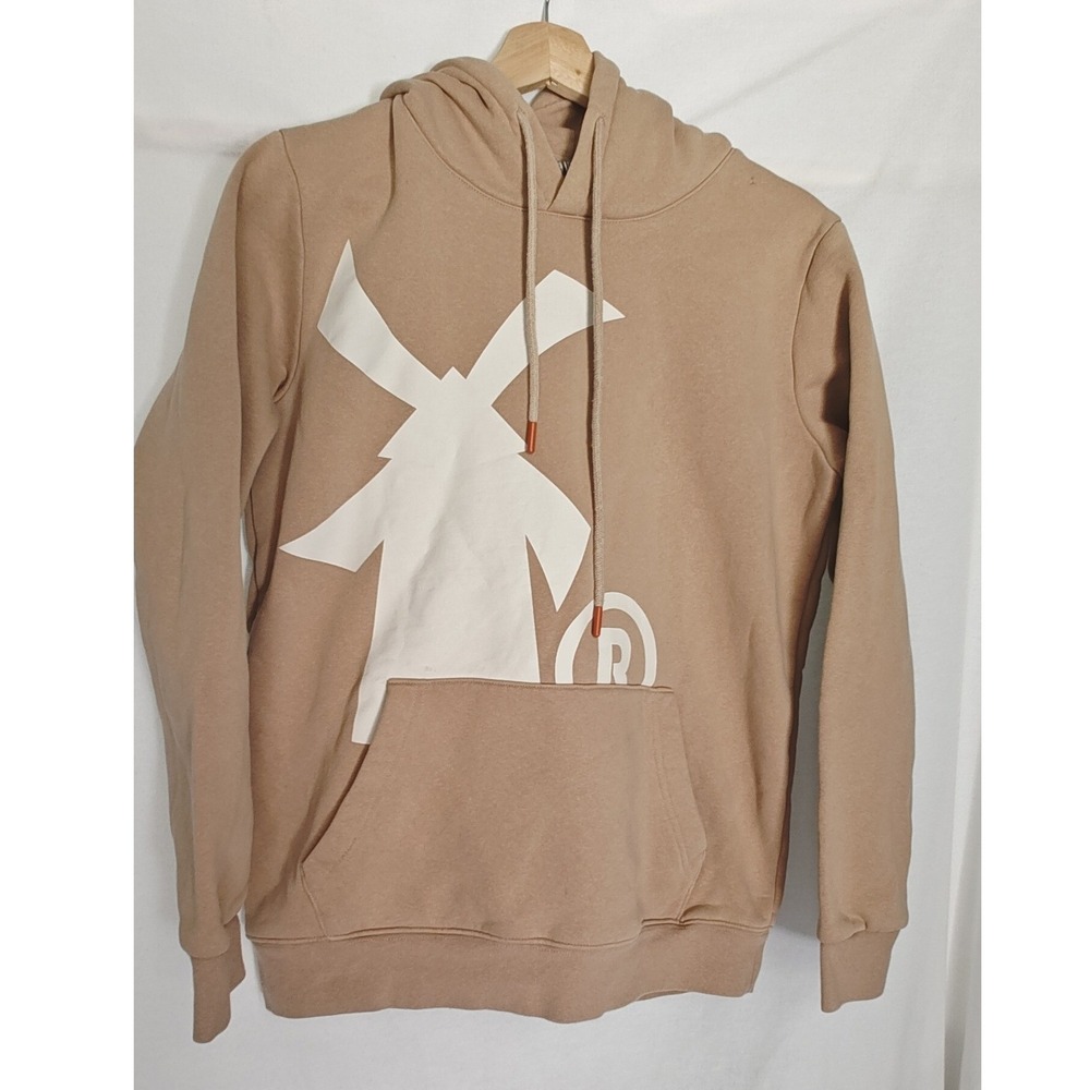 Dutch Bros Hoodie Tan White Big Windmill Logo Graphic Pullover Sweatshirt Small